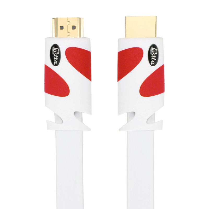 Postta Flat HDMI Cable 30 Feet Flat HDMI 2.0 Cord Support 4K, 3D, 2160p, 1080p, Ethernet and Audio Return-White-Red - Image 1